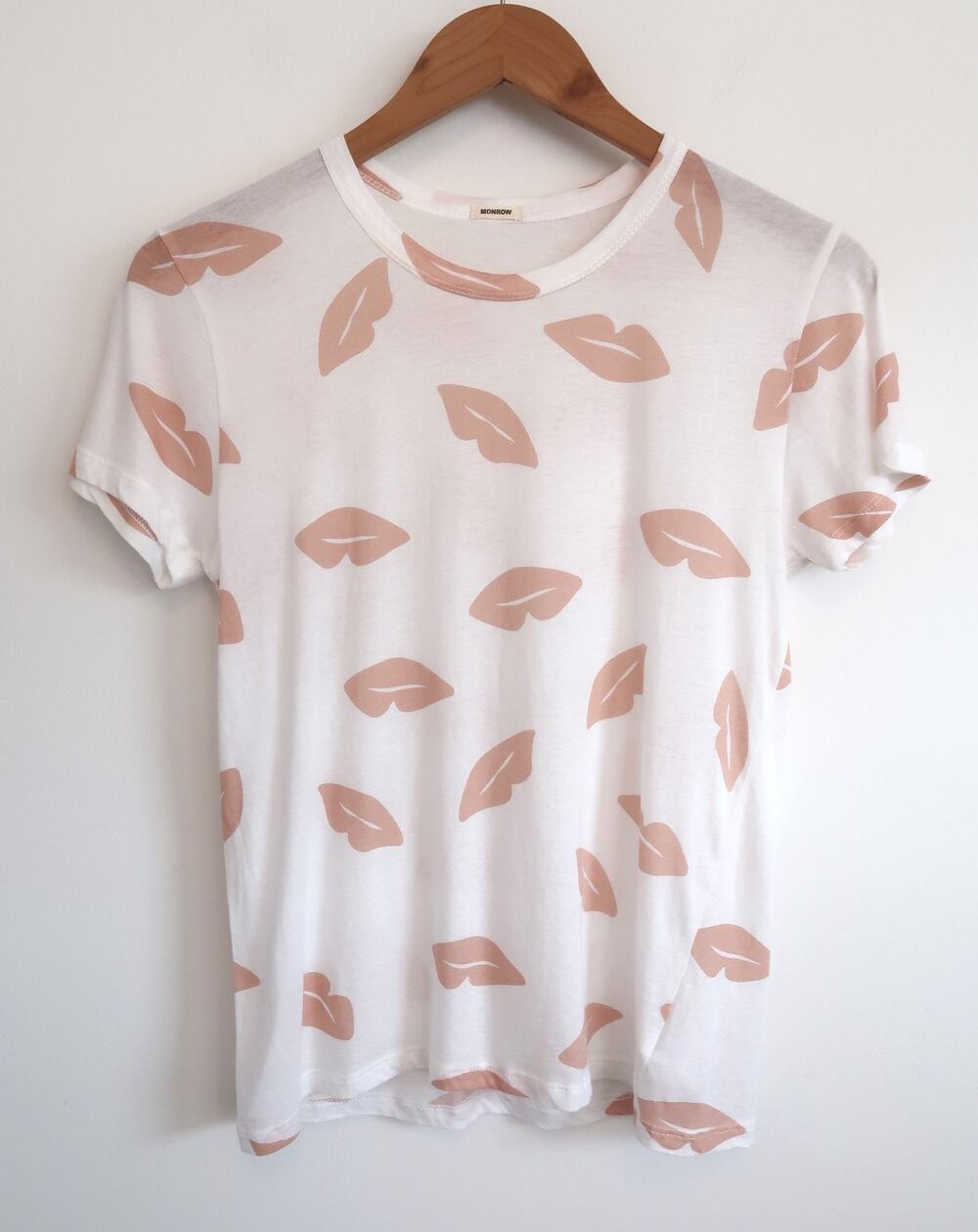 MONROW Kiss Lip Graphic Featherweight Crewneck Cotton Tee T-Shirt Shopbop S $88